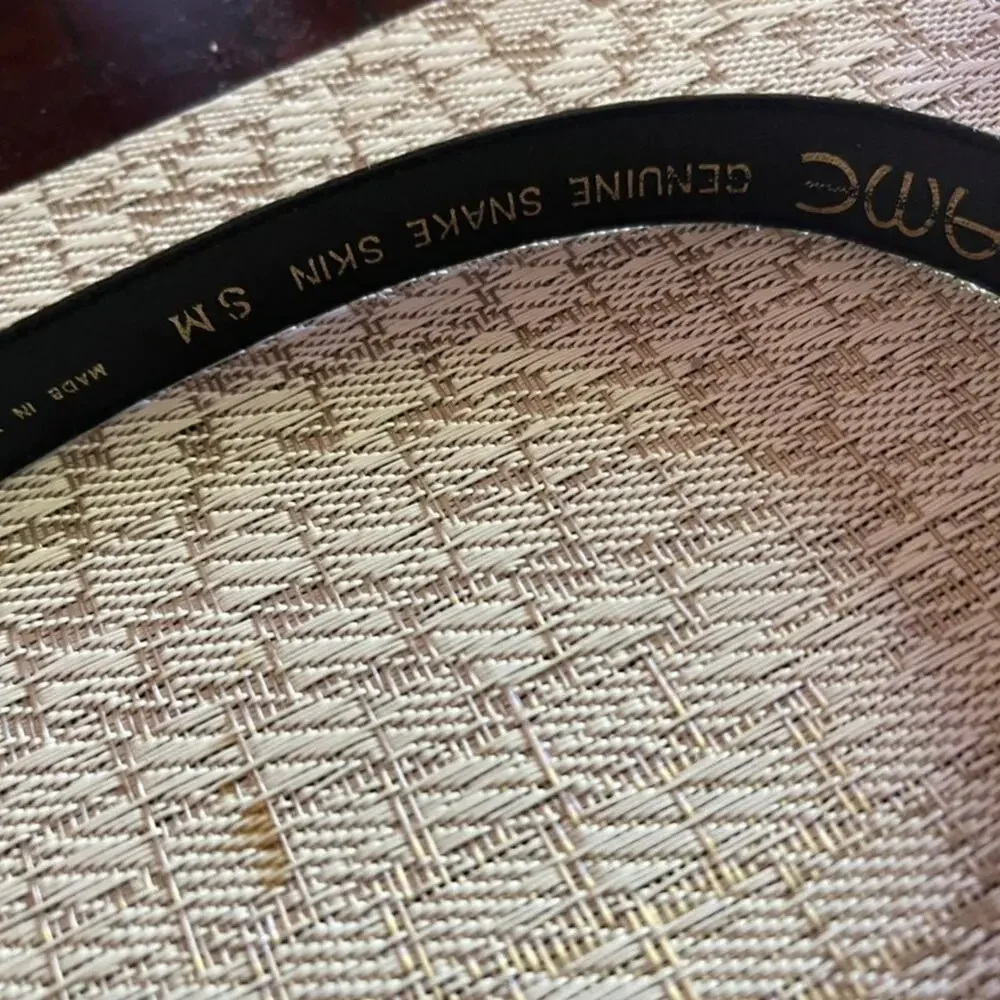 Vintage Dame black eelskin belt gold clip sz S